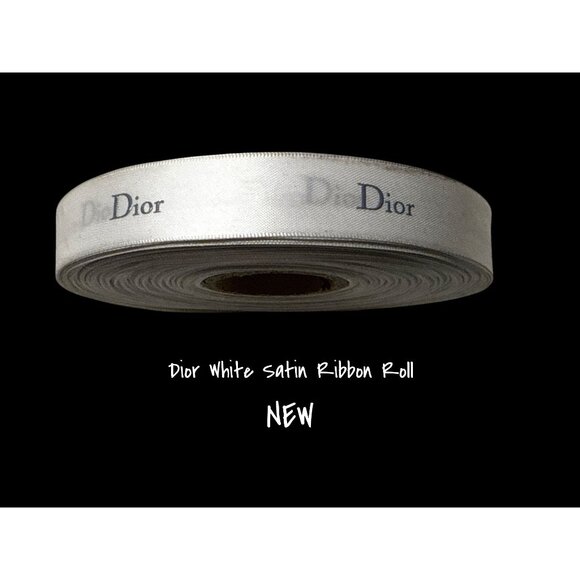 Dior White Satin Ribbon Roll 1 Inch Wide With Printed Logo 50M One Spool New - Picture 1 of 5